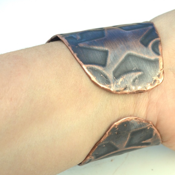 Solid Copper Stars Wide Cuff Bracelet Boho Rustic Star Handmade Bohemian Custom - Picture 10 of 10